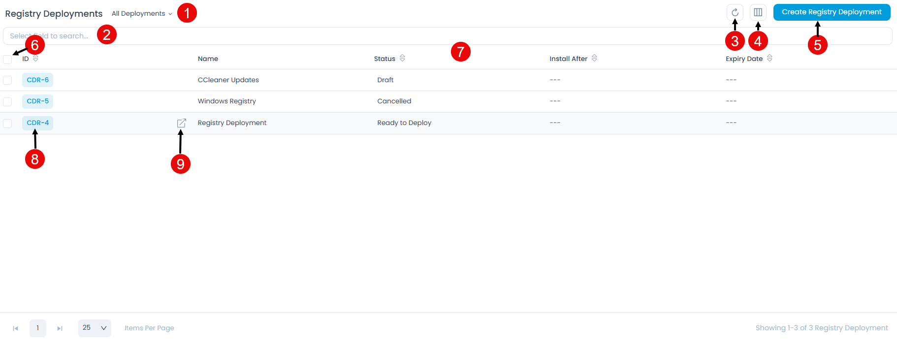 Registry Deployments List