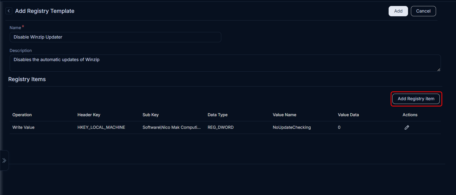 Add Registry Template