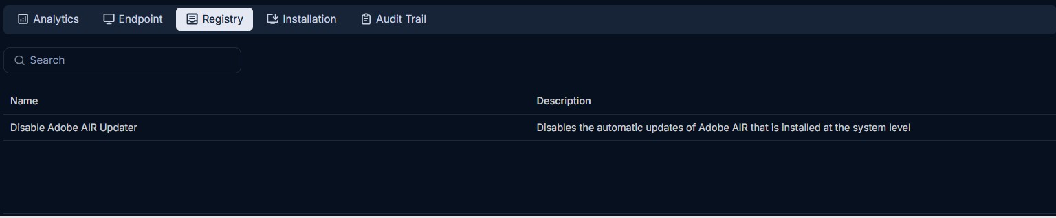 Registry Tab