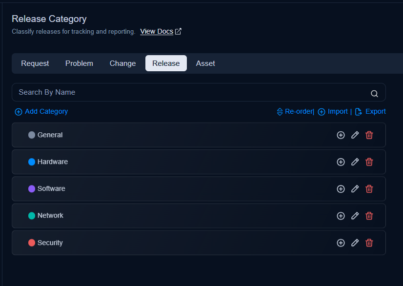 Release Category Menu