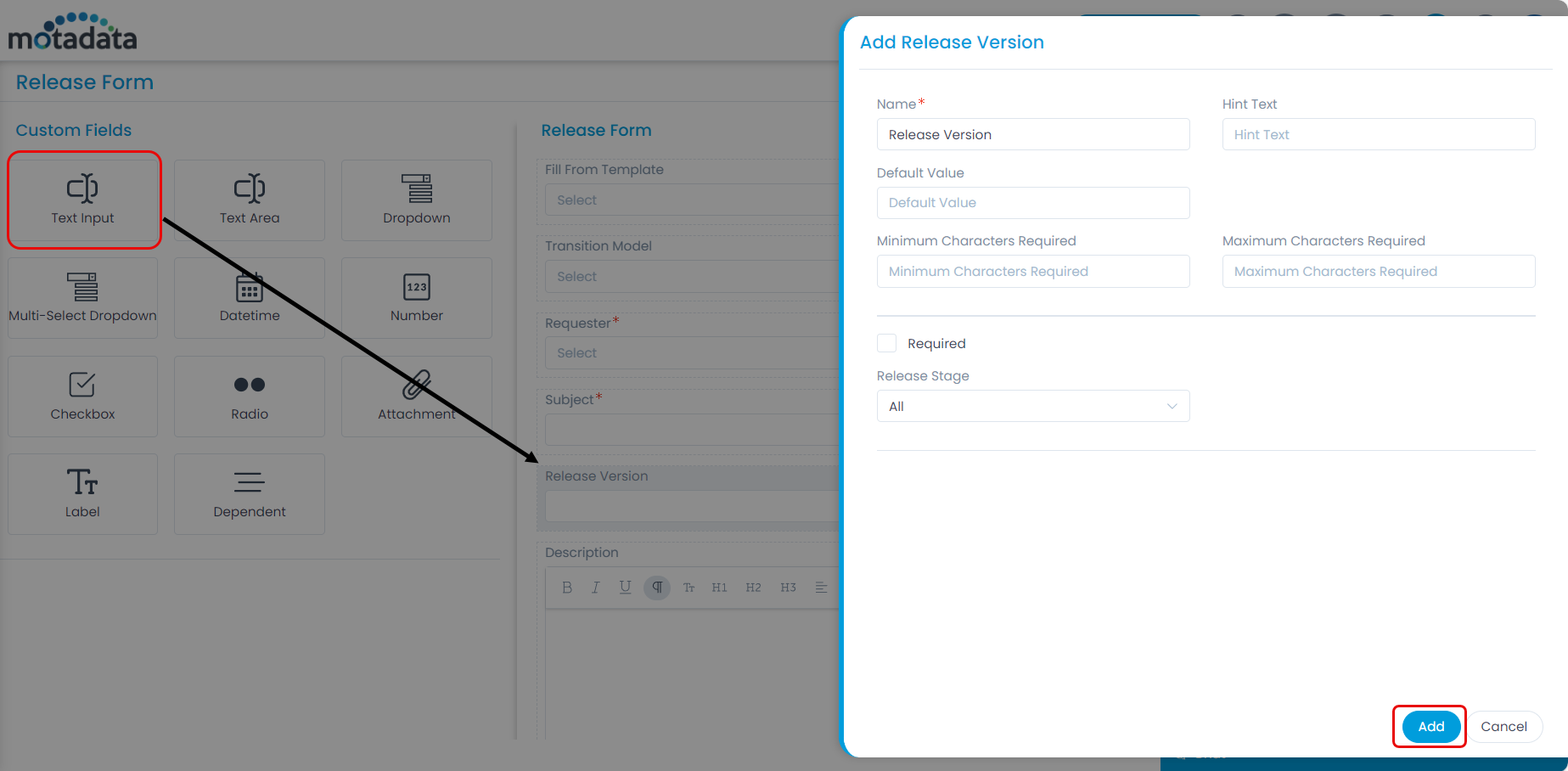 Adding Custom Field in the Release Form