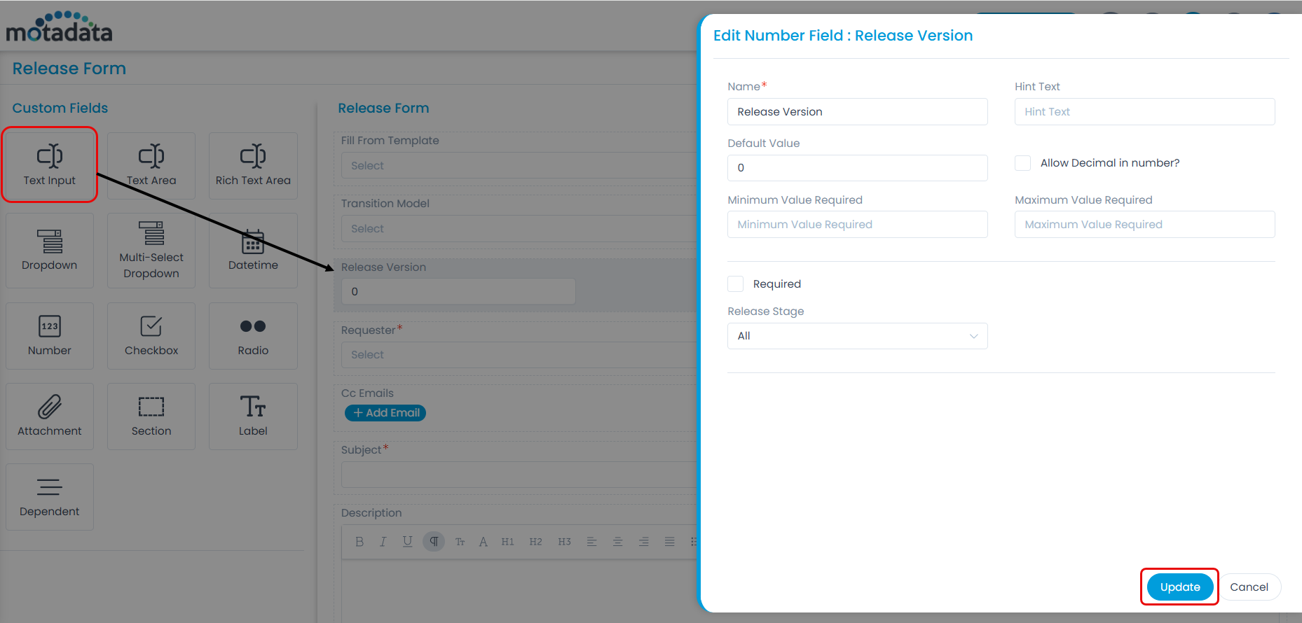 Adding Custom Field in the Release Form