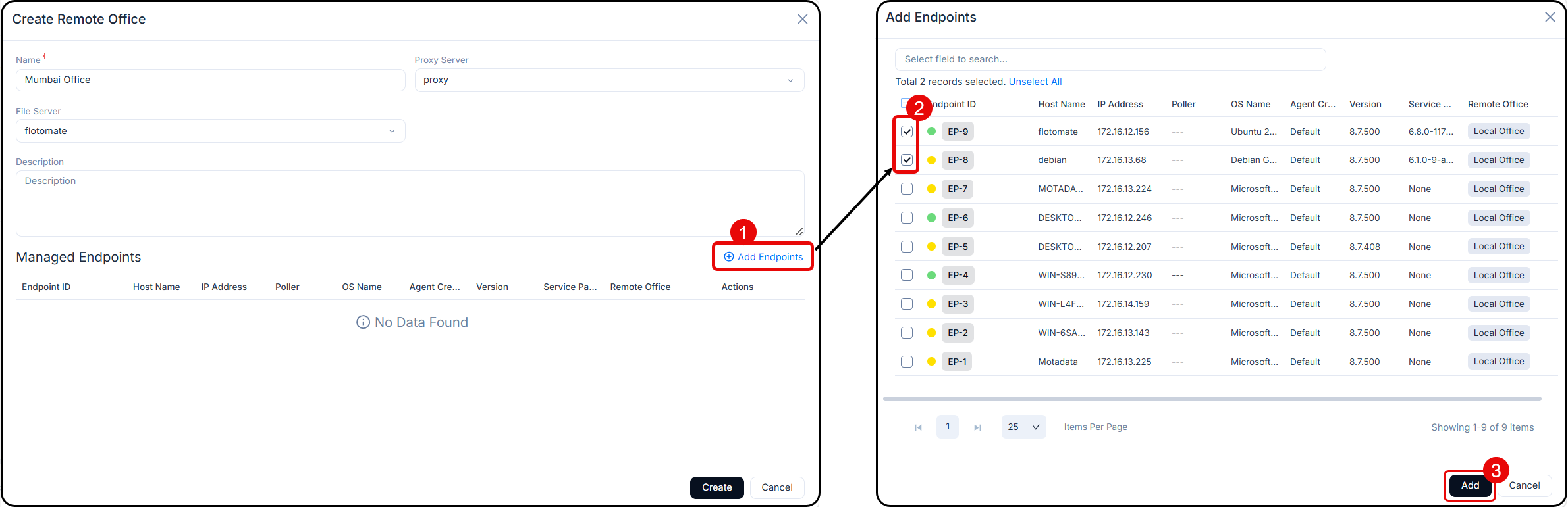 Add endpoints to the Remote Office