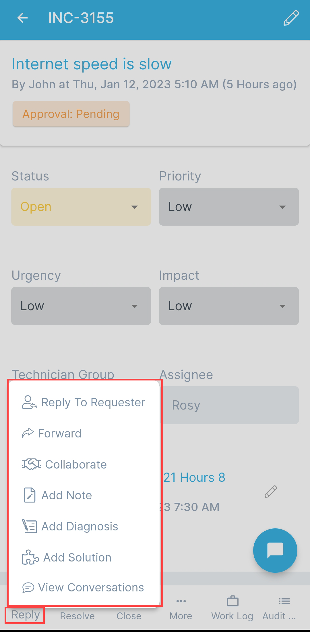 Reply tab in Details view