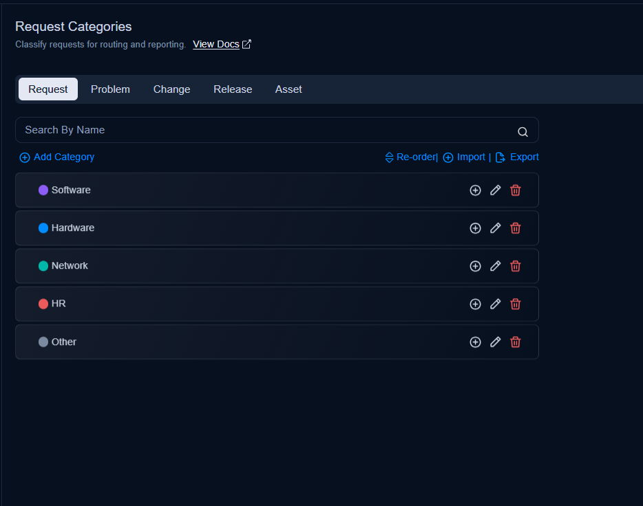 Request Category Menu