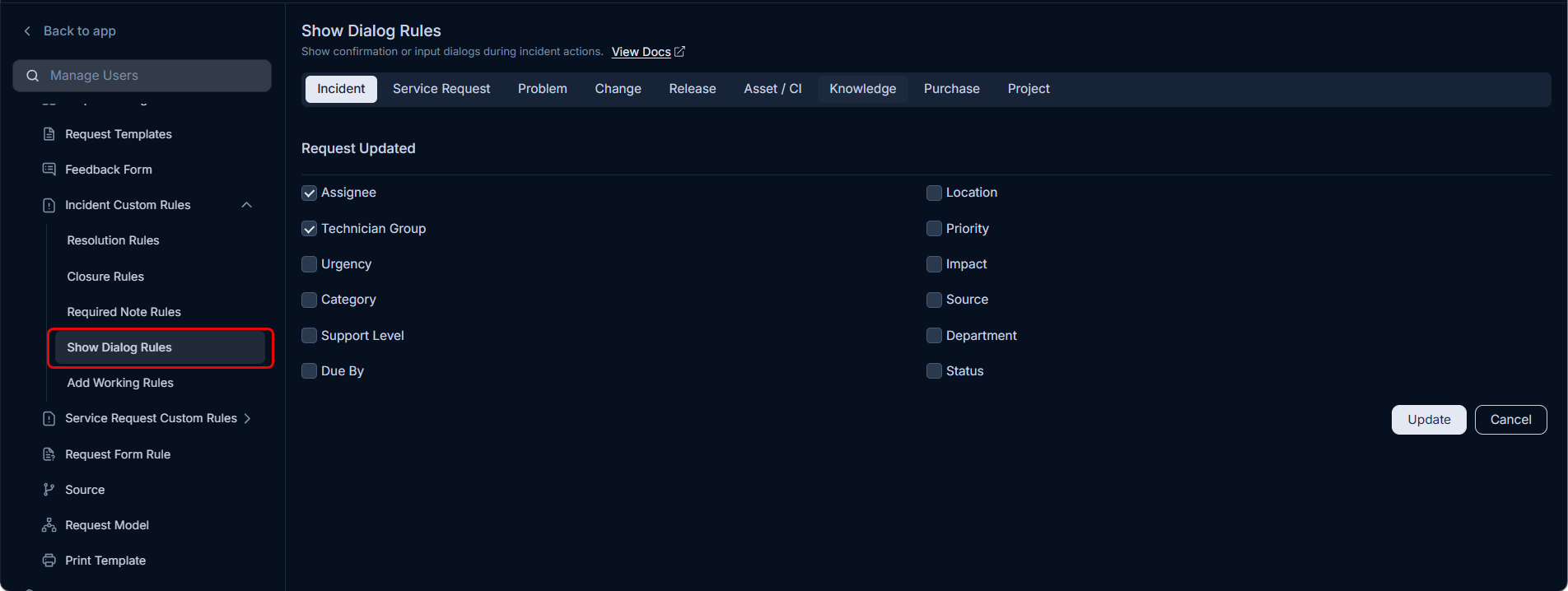 Show Dialog Rules