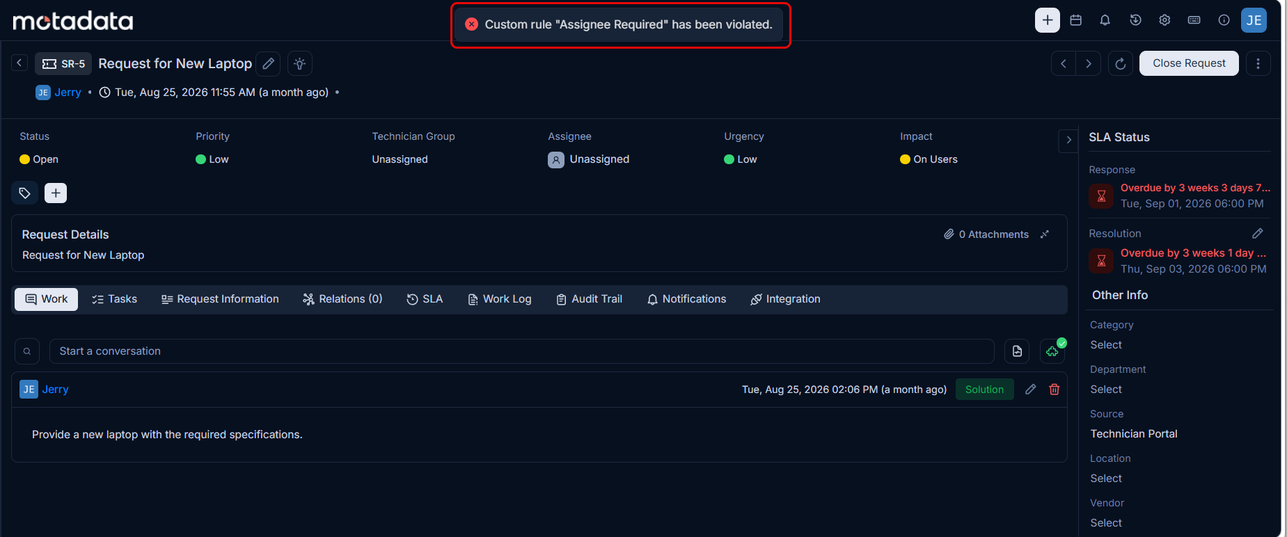 Example of Custom Rule in Request Management