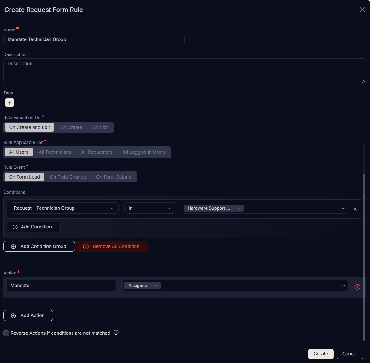 Create Request Form Rule