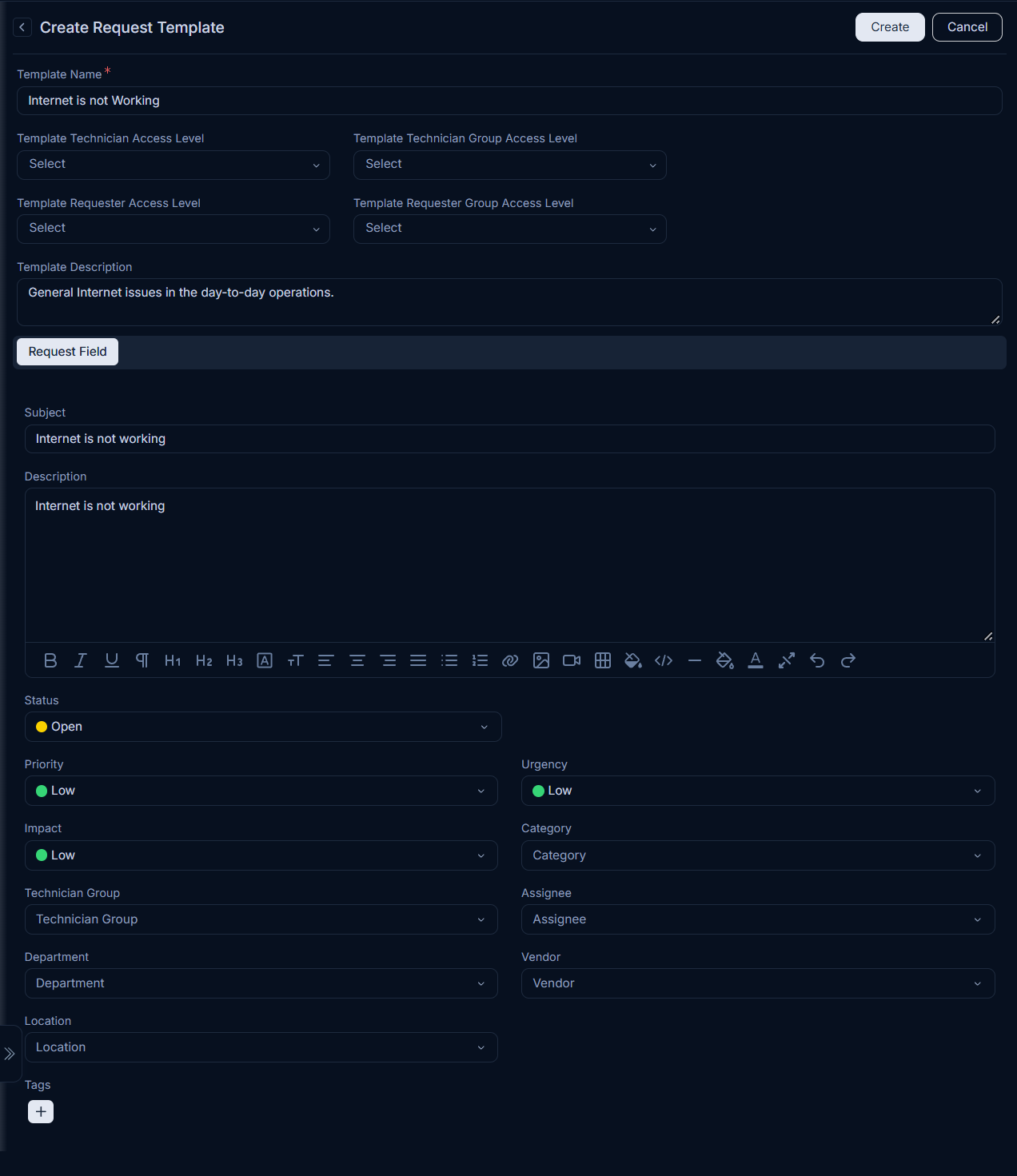 Create Request Template