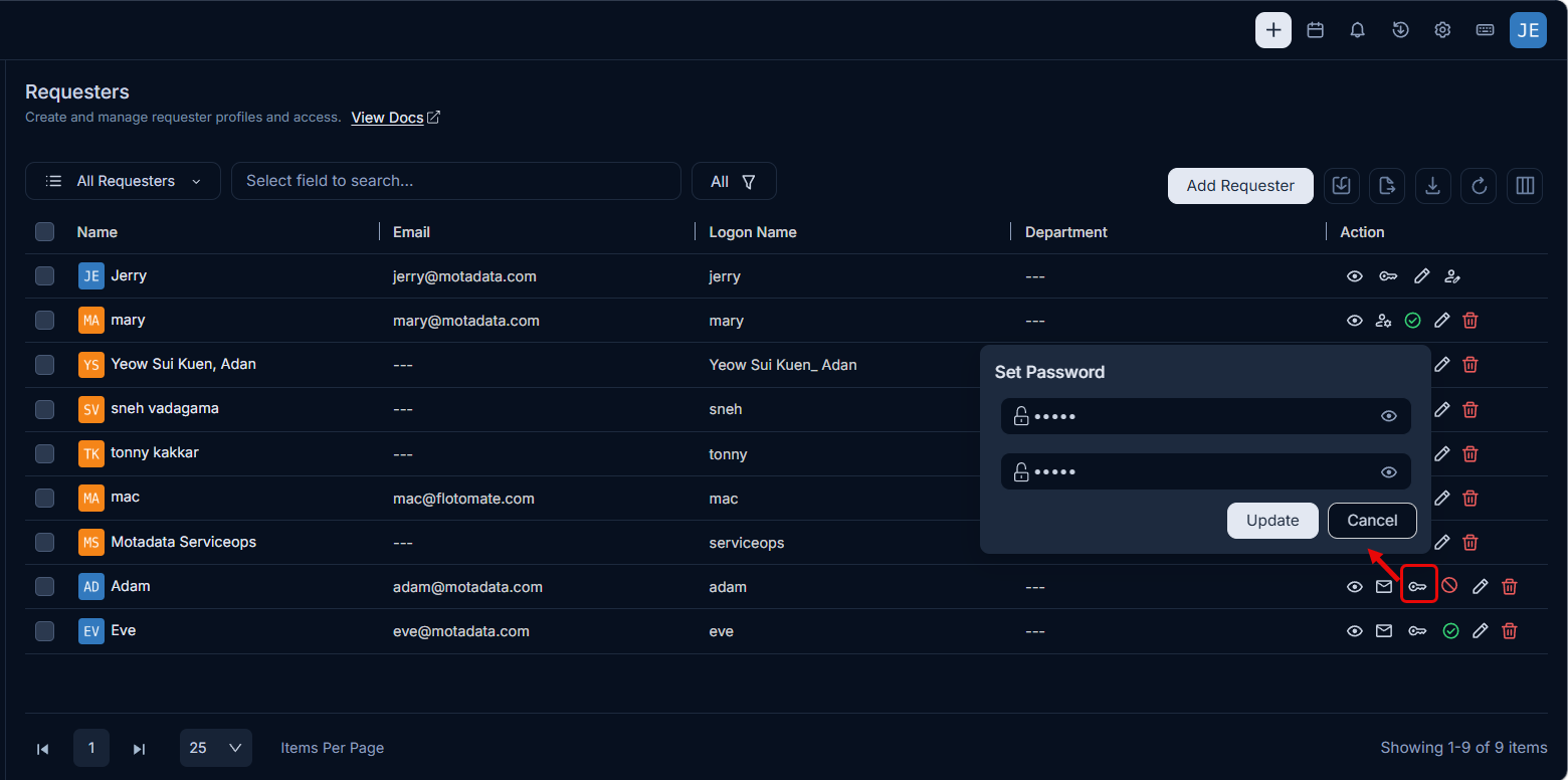 Set Password for Requester