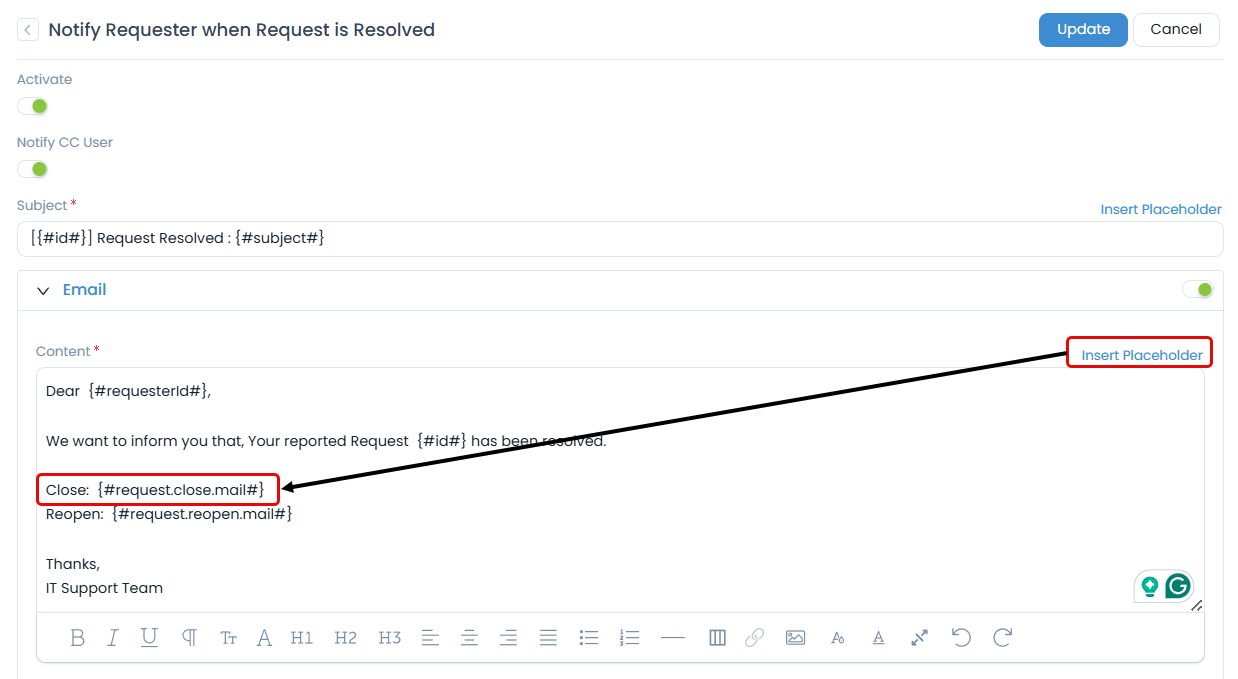 Close Request button