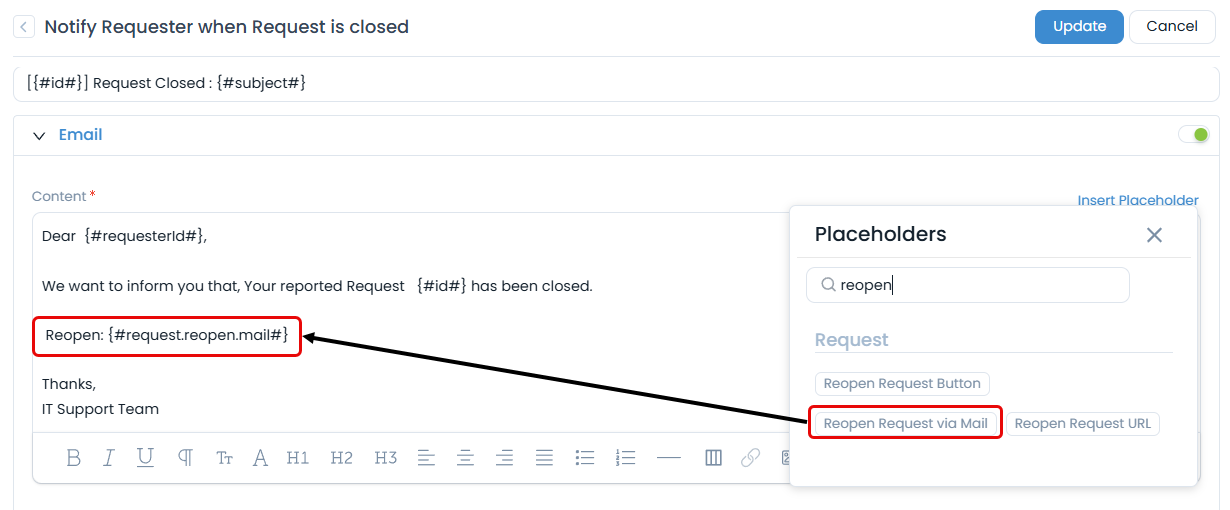 Reopen Request button