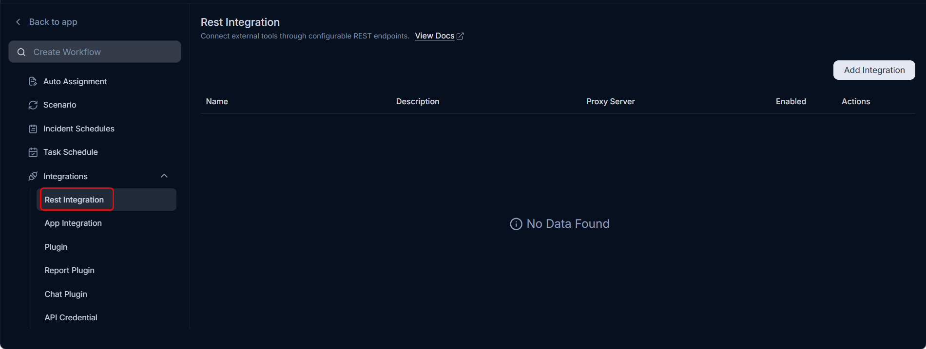 Rest Integration Page