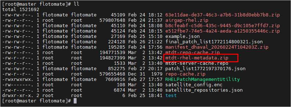 File system view showing the location of the generated ZIP file on the Satellite Server