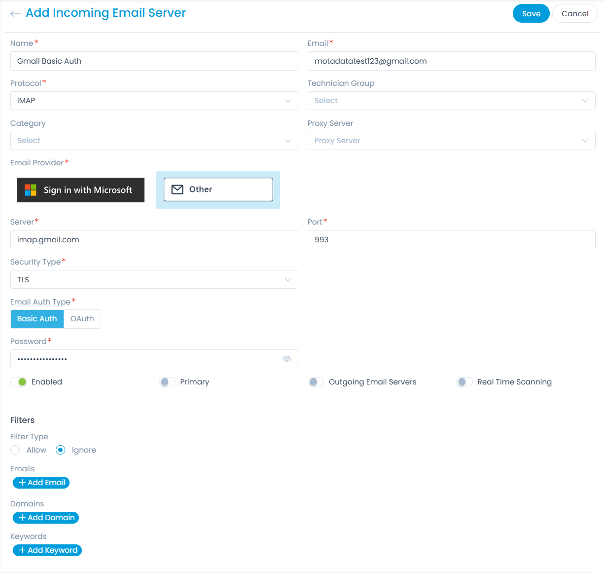 Configuring Incoming Email Server in ServiceOps