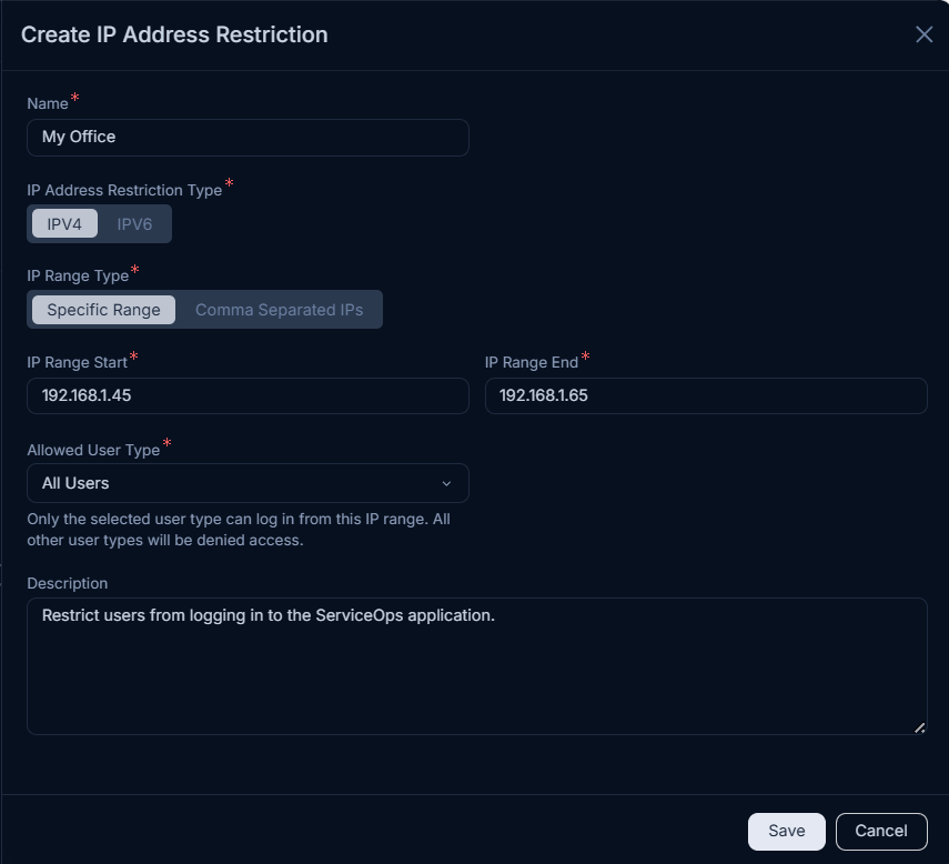 Create IP Address Restriction Page