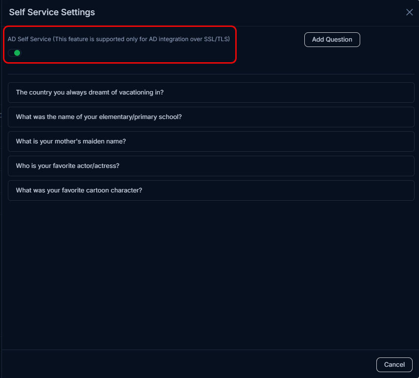 Enable the AD Self Service