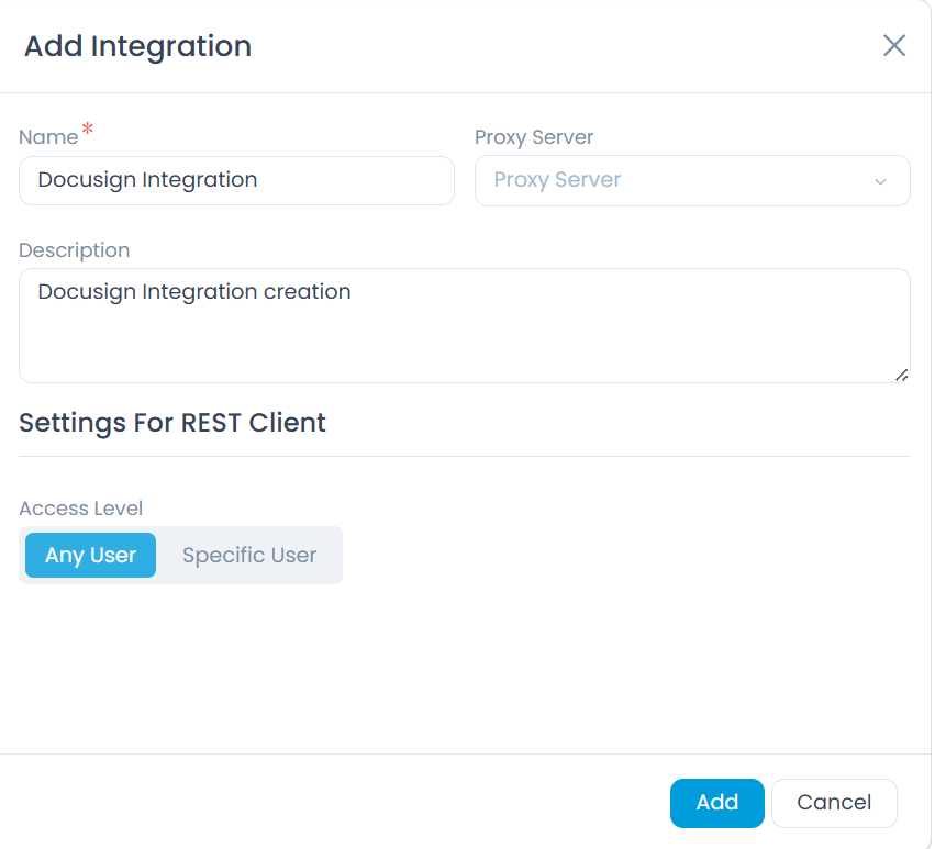 REST Integration page in ServiceOps showing the Create REST Integration button