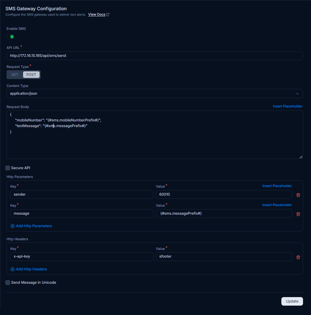 SMS Gateway Configurations