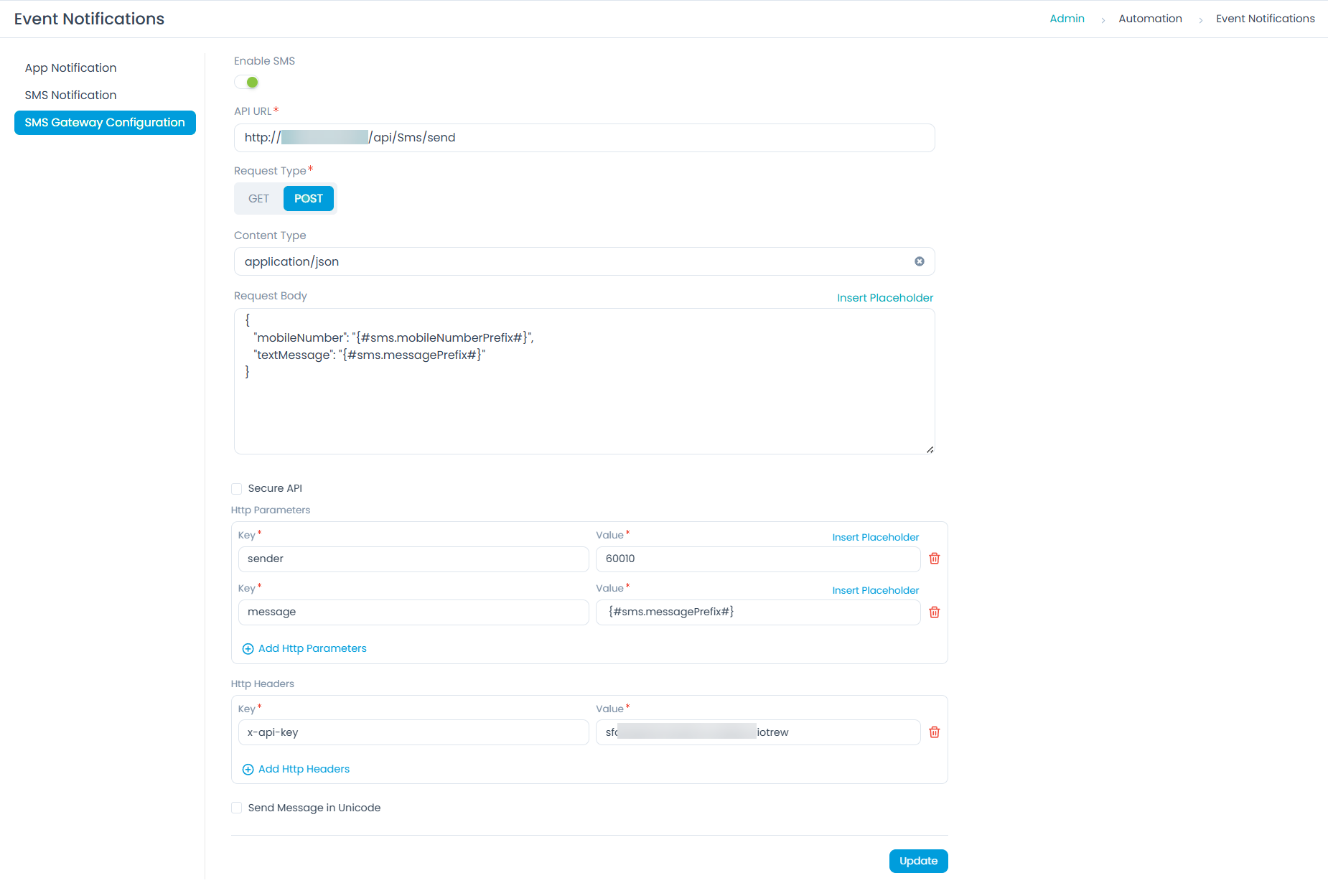 SMS Gateway Configurations