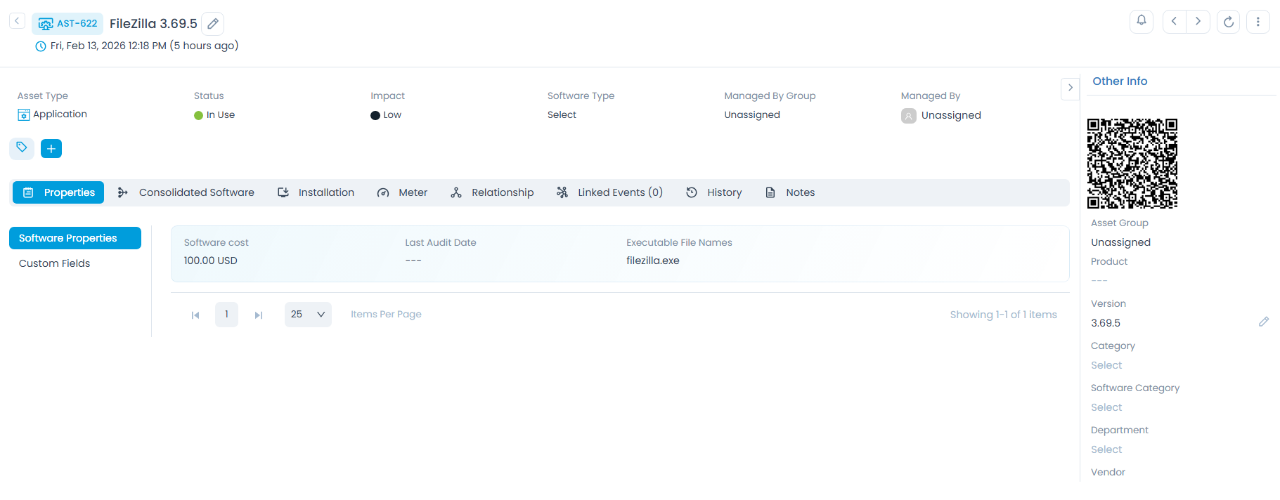 Software Asset Details Page