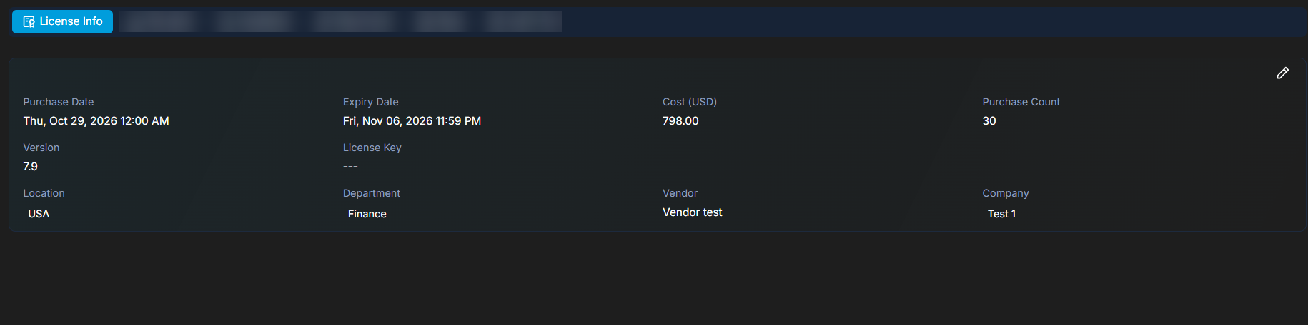 License Info Tab