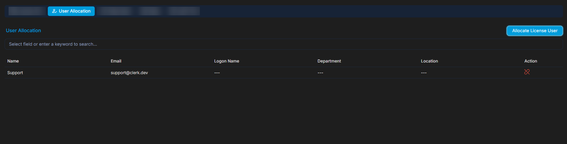User Allocation Tab