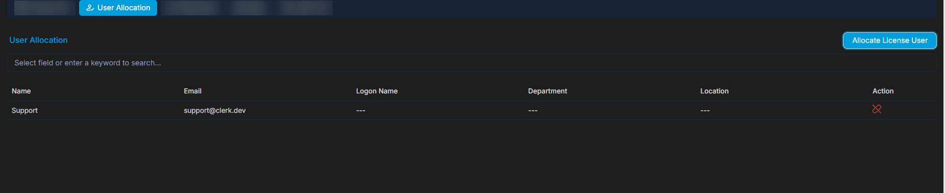 License Allocated to Users