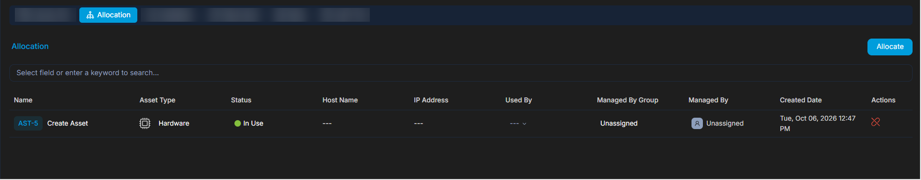 Allocation Tab