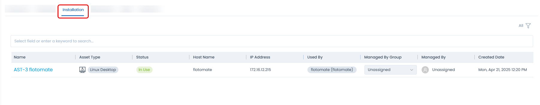 Installation Tab