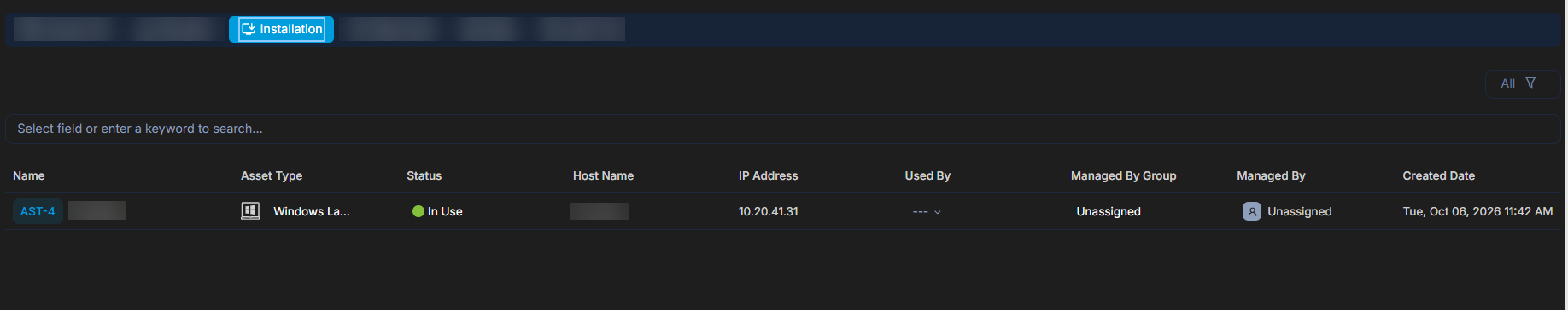 Installation Tab