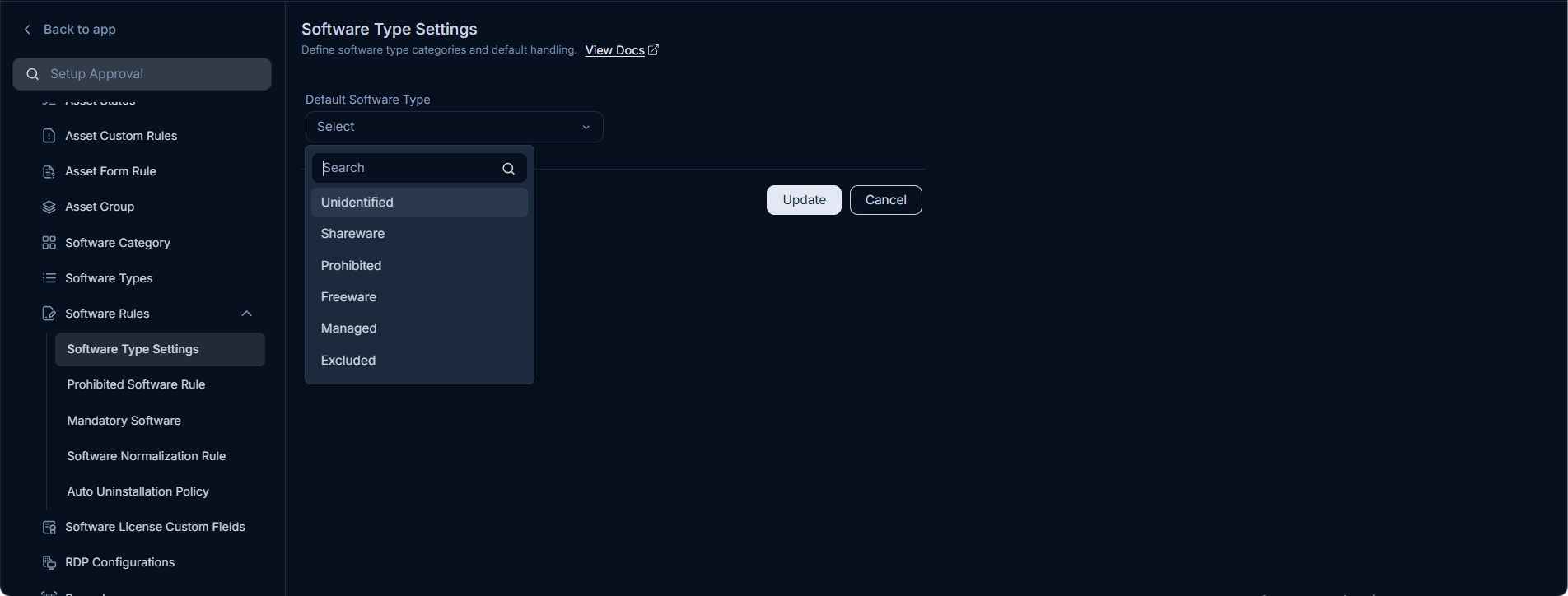 Software Type Settings