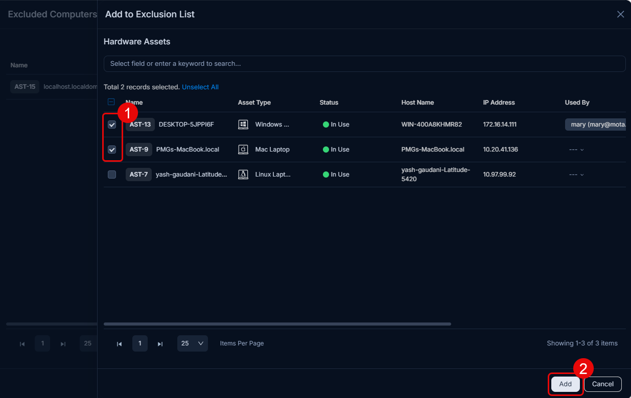 Add Computers to Exclusion List