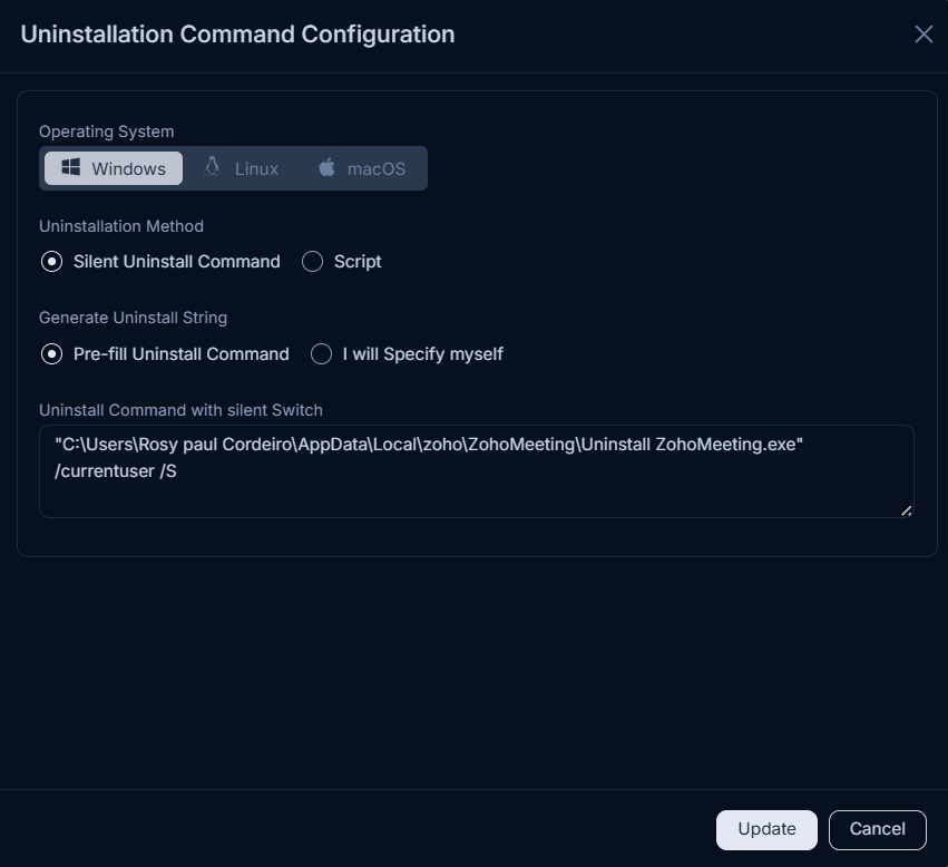 Uninstallation Command Configuration
