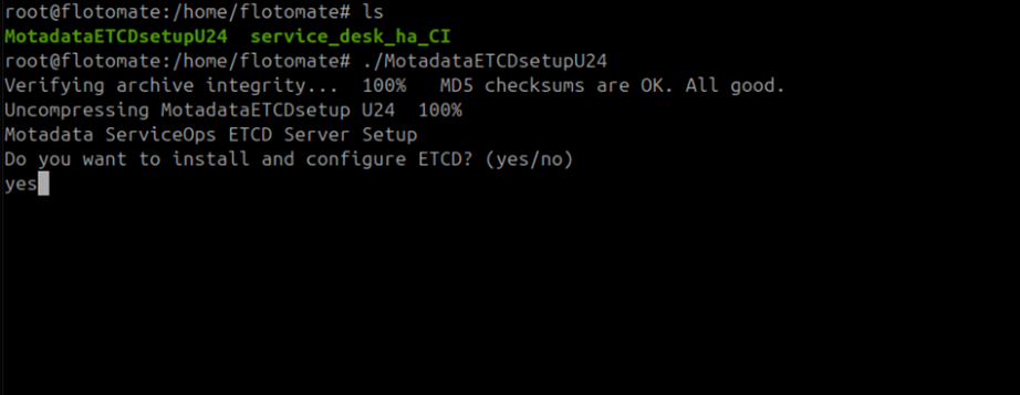 Terminal showing yes entered at the ETCD install and configure prompt on the DC Observer