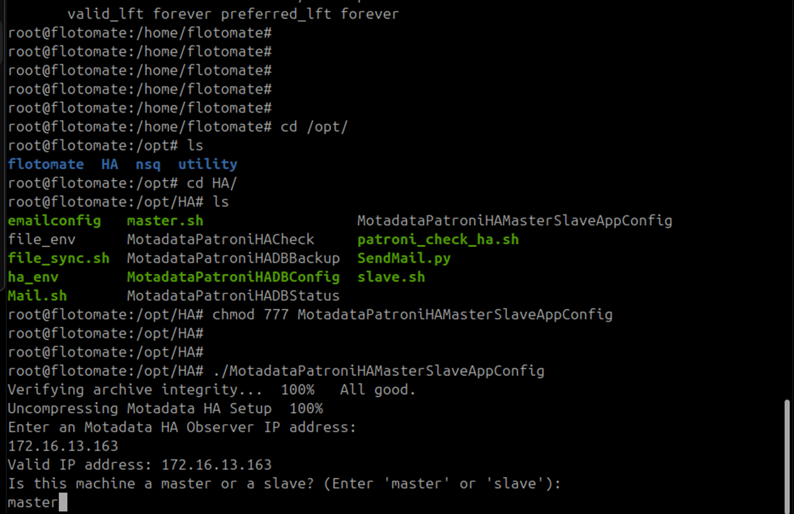 Terminal showing DC Master application configuration completed successfully