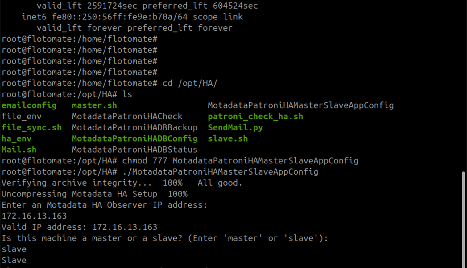 Terminal showing DC Slave application configuration completed successfully