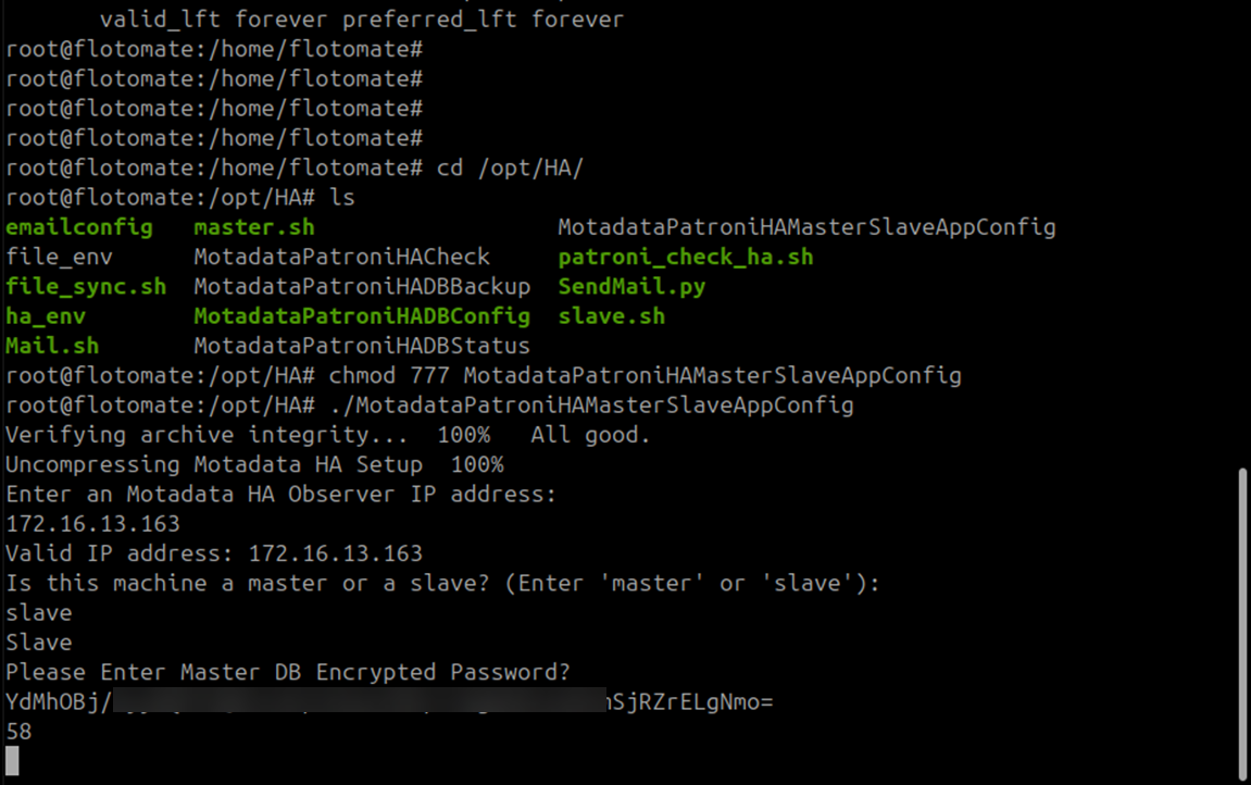 Terminal showing DC Slave application configuration completed successfully
