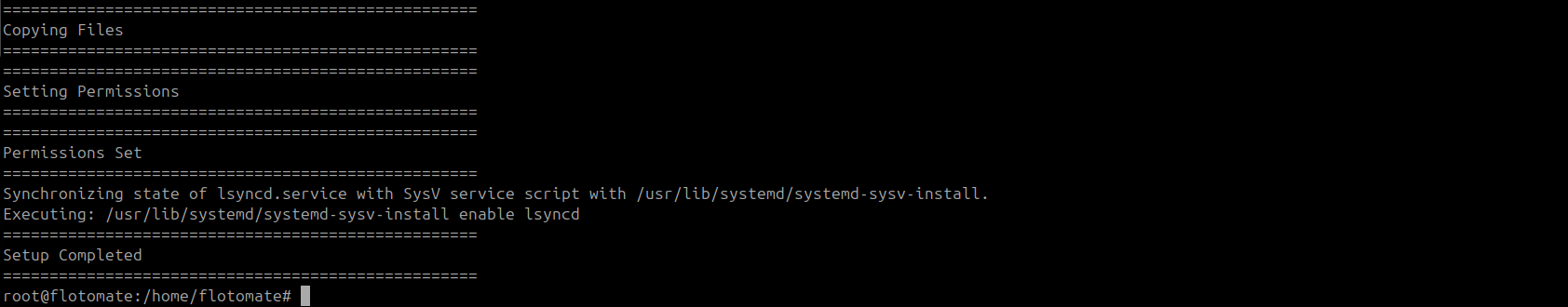 Terminal showing DC Master file sync configuration completed successfully