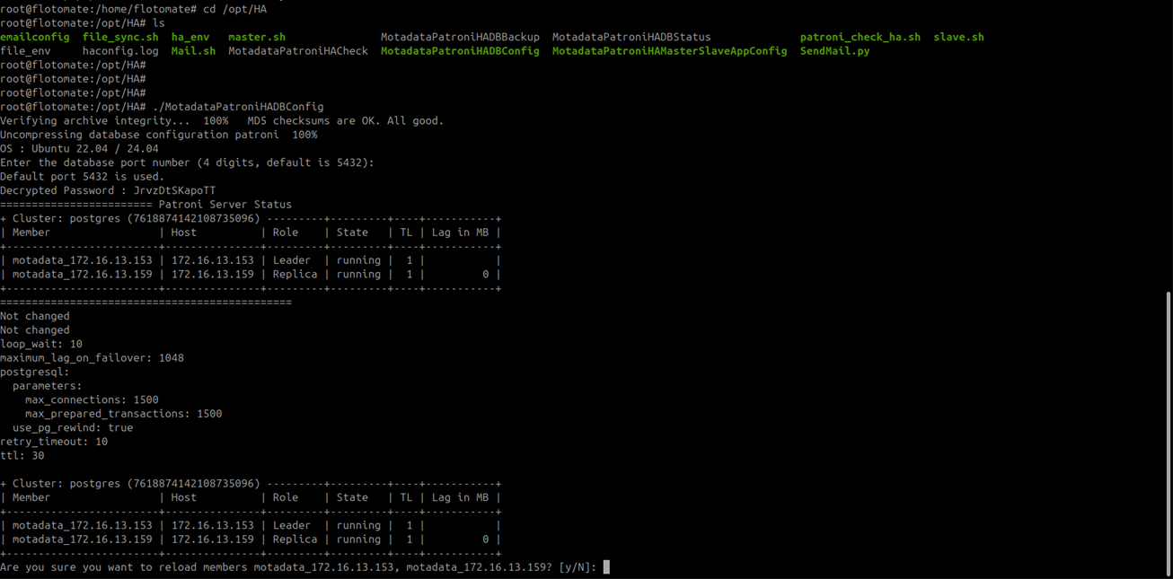 Terminal showing MotadataPatroniHADBConfig starting on the DC Slave