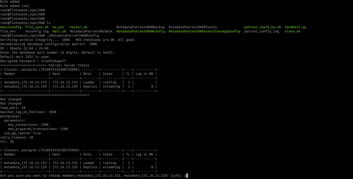 Terminal showing MotadataPatroniHADBConfig starting on the DC Slave