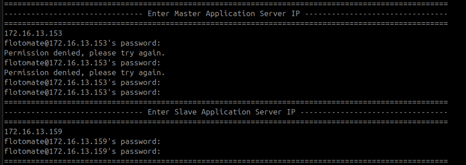 Terminal showing DC Master IP address and password entered during HA Observer configuration