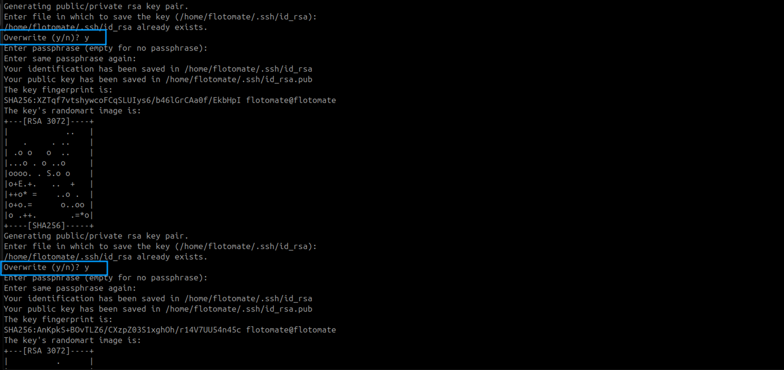 Terminal showing SSH key pair generation complete and Application HA Observer setup done on the DC Observer