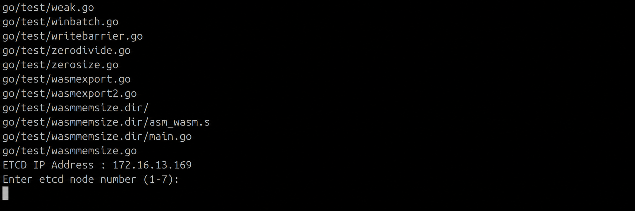 Terminal showing ETCD IP address and node number 1 entered on the DR machine