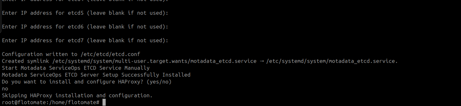Terminal showing no entered at the HAProxy install prompt on the DR machine