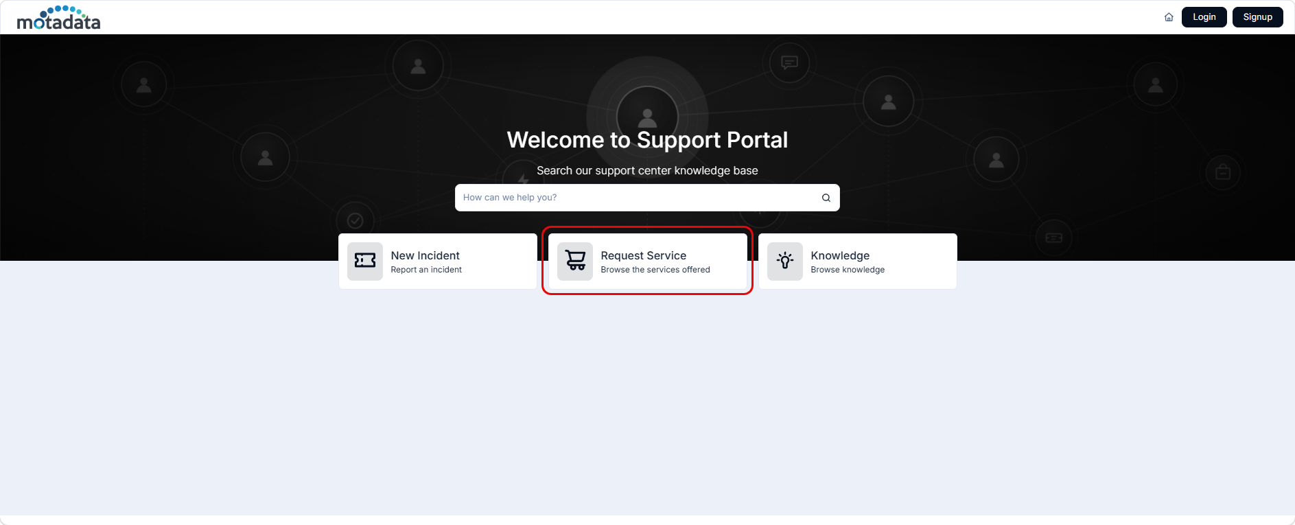 Support Portal service catalog access setting