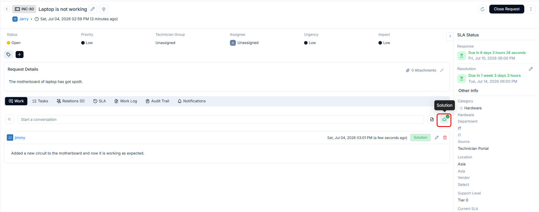 Support Portal solution access setting