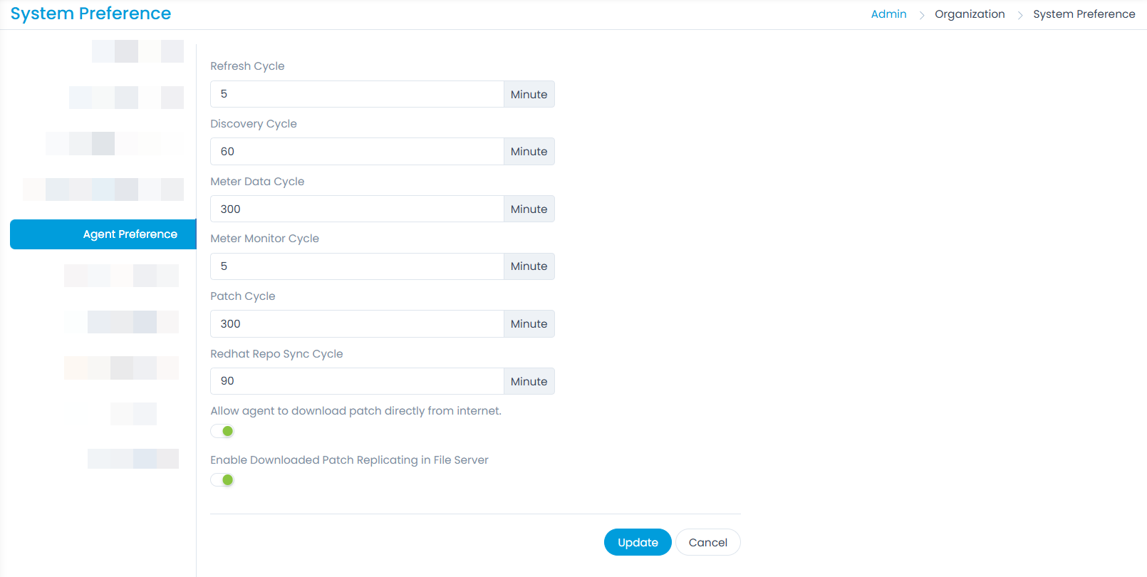 Agent Preference &gt; Agent Setting