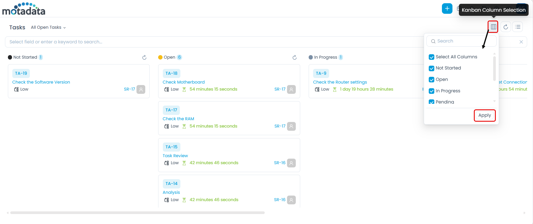 Kanban Column Selection
