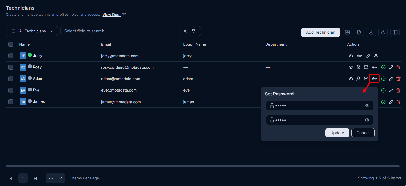 Set Technician Password